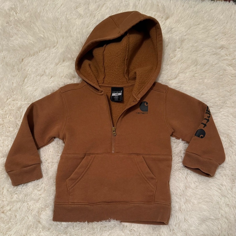 Carhartt Kids Tan Half-Zip Hoodie Size 24 Mth.